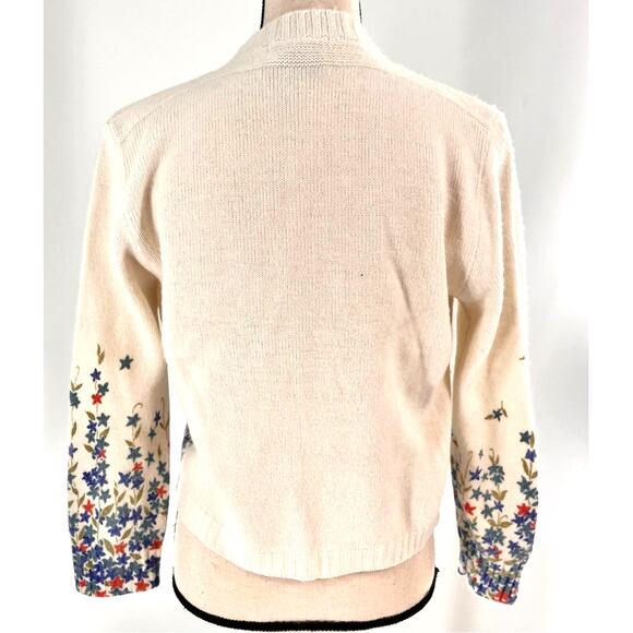Vintage women's Small 1950's 1960's ivory button down cardigan flower print - Picture 2 of 4
